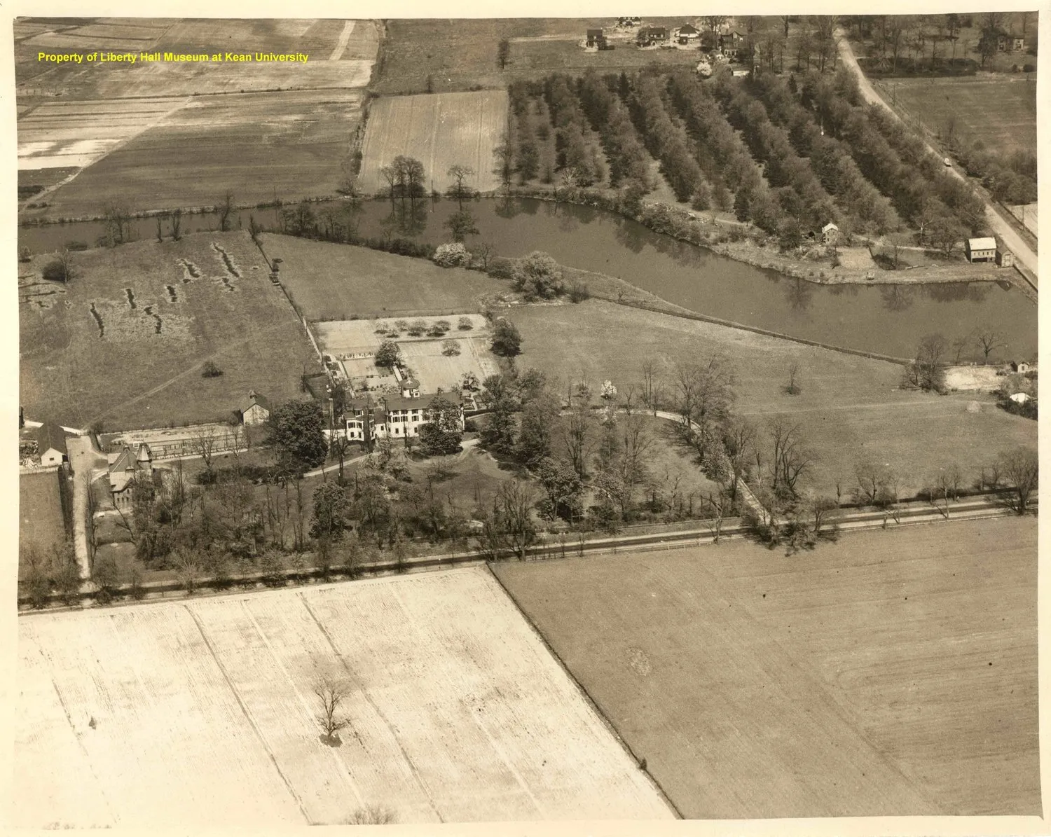 1928 aerial photograph of Liberty Hall Museum at Kean University