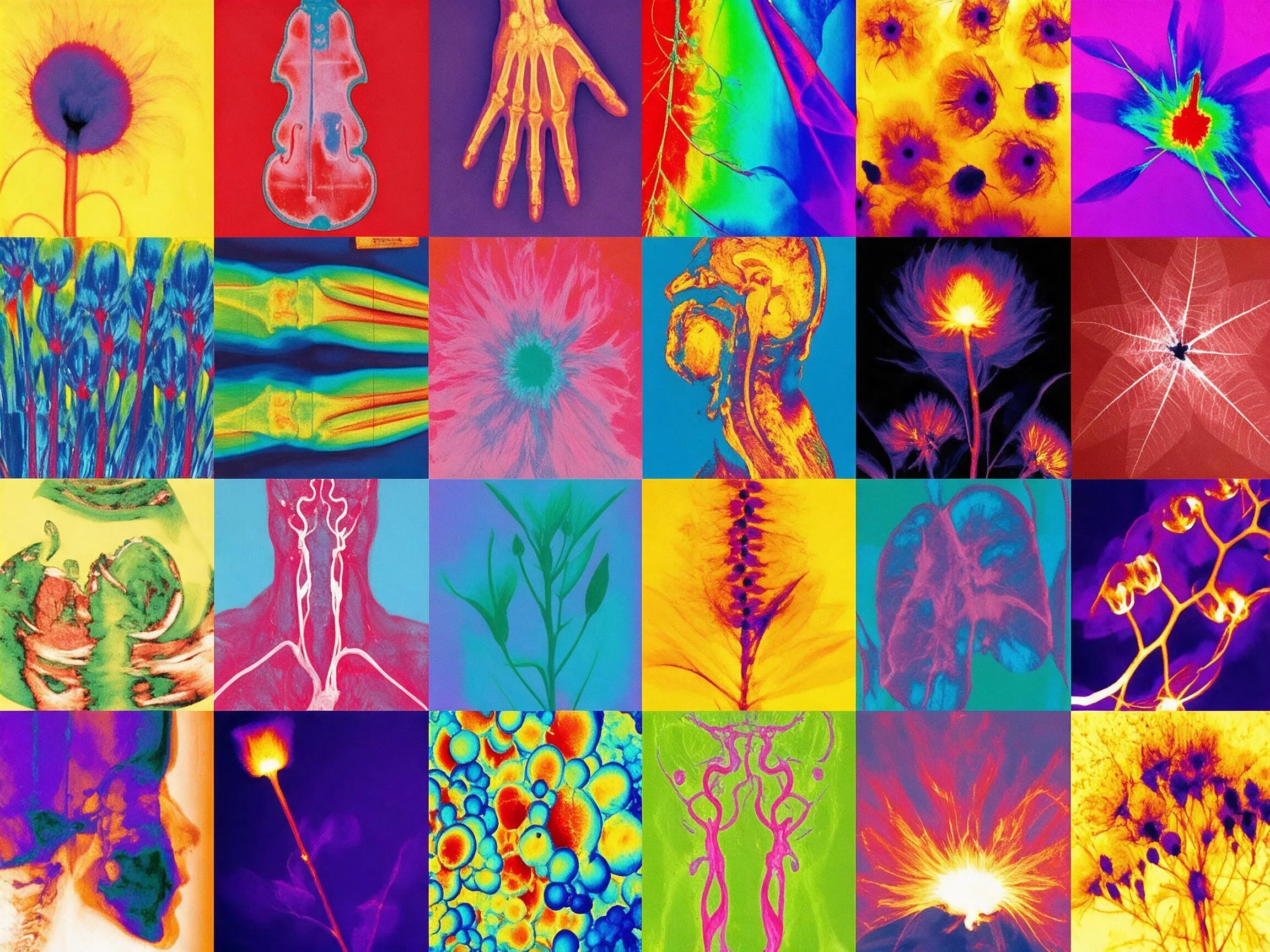 A grid of vivid false-color diagnostic images: X-rays, MRI scans, angiography and microscopy, from the Bracco visual identity