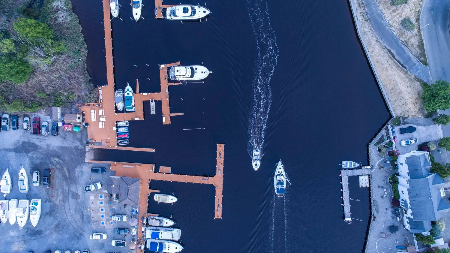 Aerial photograph looking down on the Forked River dock