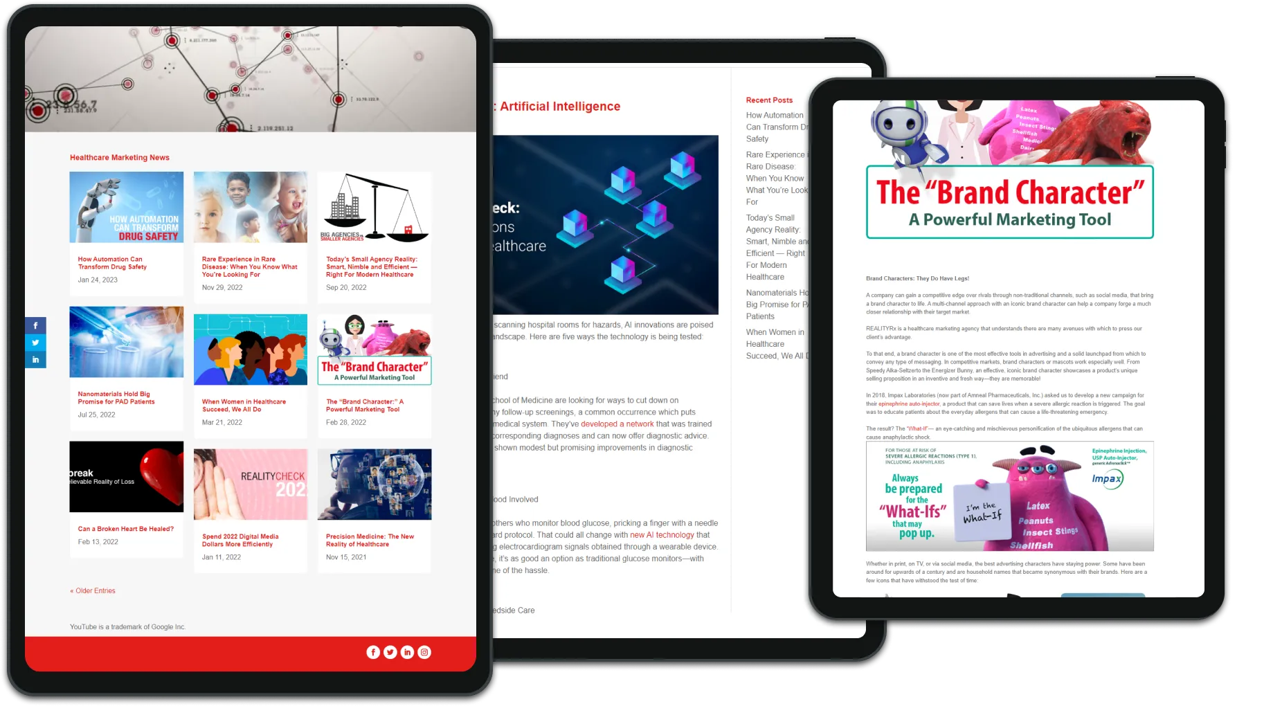 RRx News editorial layouts shown on tablets